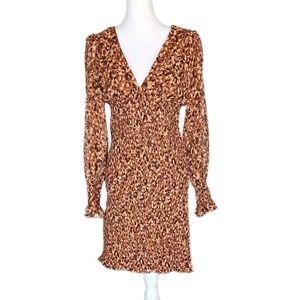 Steve Madden Dress Womens Large Brown Animal Print Smocking Cottagecore Prairie‎